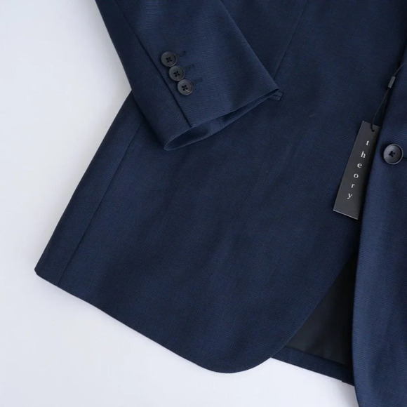 NWT Theory Navy Double Button 100% Pure Wool Rodolf Blazer Size 44 - Picture 11 of 14